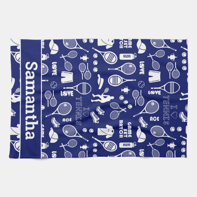 With name 🎾blue and white tennis🎾 kitchen towel (Horizontal)