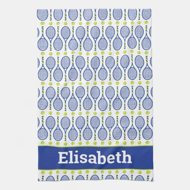 With name 💙🎾blue, green, white tennis🎾 pattern  kitchen towel (Vertical)