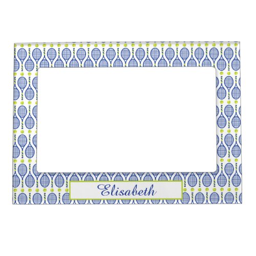 With name blue green white tennis pattern magnetic frame