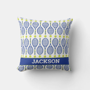With name 💙🎾blue, green, white tennis🎾 pattern throw pillow