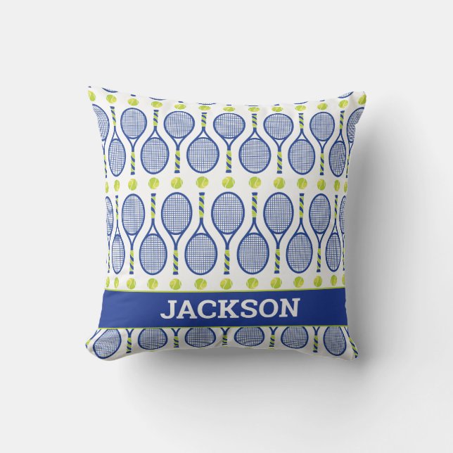 With name 💙🎾blue, green, white tennis🎾 pattern throw pillow (Front)