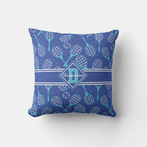 With name blue tennis pattern throw pillow