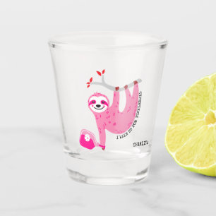 With name 🦥 Cute Pink pickleball sloths 🦥 Shot Glass