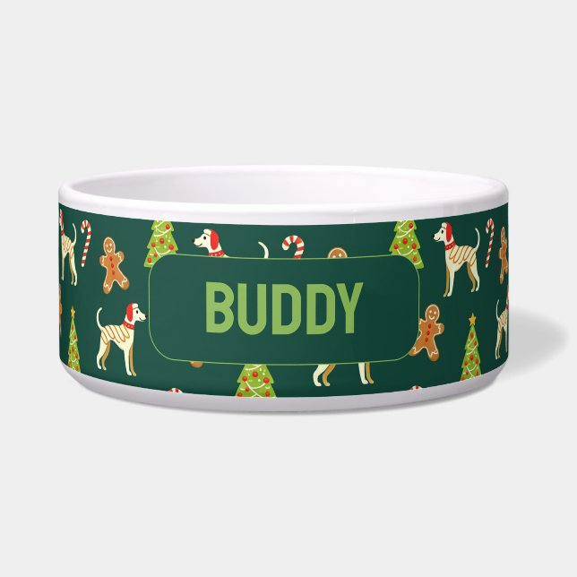 With name Festive Whippet Christmas Bowl (Front)
