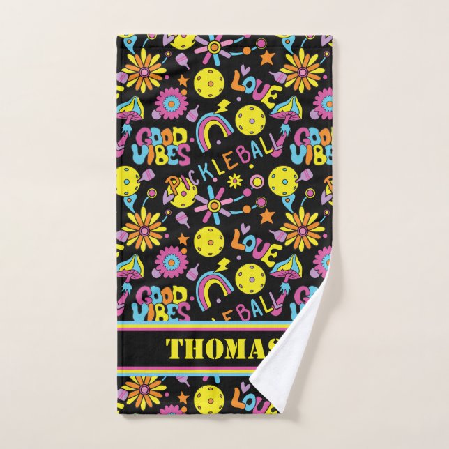With name, Groovy, retro 90s, black Hand Towel (Hand Towel)