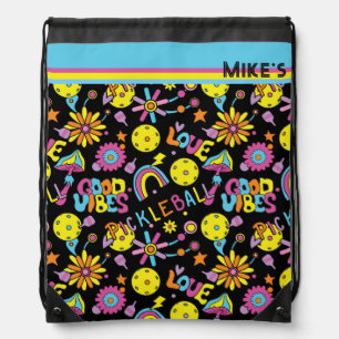 With name Groovy, retro 90s, black Tank Top Drawstring Bag