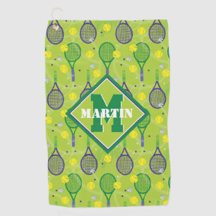 With name & initial, green & purple tennis racket golf towel