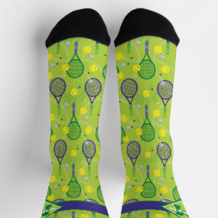 With name & initial, green & purple tennis racket socks