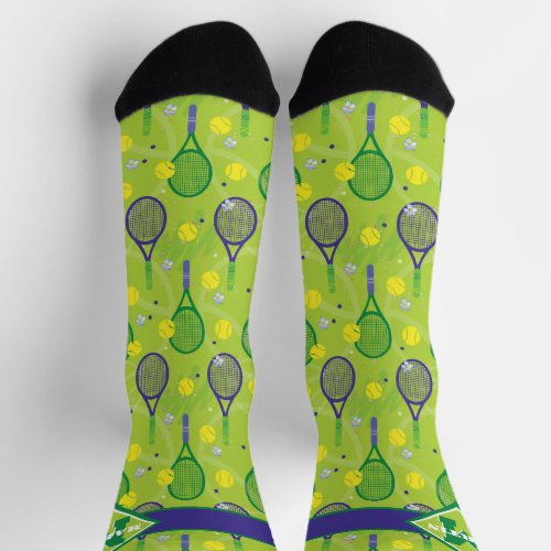With name  initial green  purple tennis racket  socks