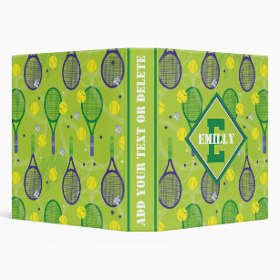 With name & initial, green & purple tennis rackets 3 ring binder