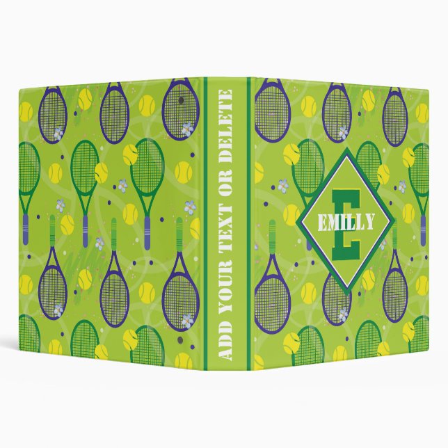 With name & initial, green & purple tennis rackets 3 ring binder (Background)