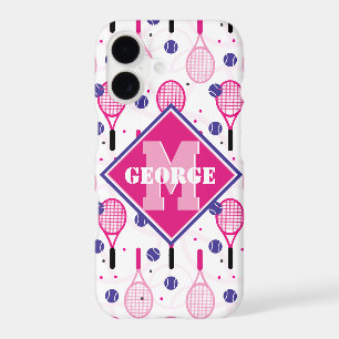 With name & initial, pink & purple tennis rackets iPhone 17 case