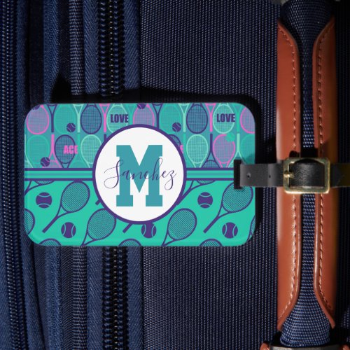 With name Minty and purple tennis rackets  Luggage Tag