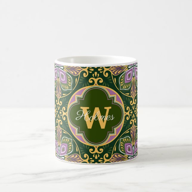 With name Olive and lavender Azulejos  Coffee Mug (Center)