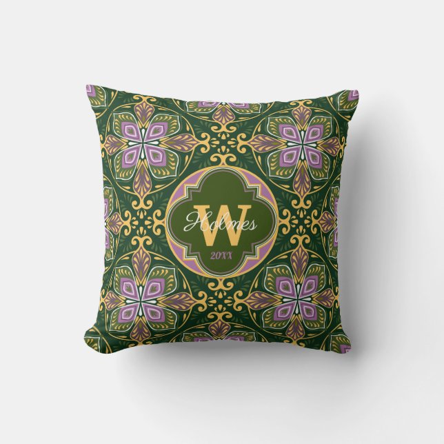With name Olive and lavender Azulejos Throw Pillow (Front)