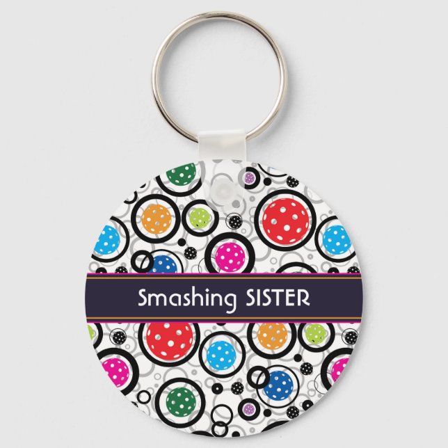 With name Pattern with Pickleballs  Keychain (Front)