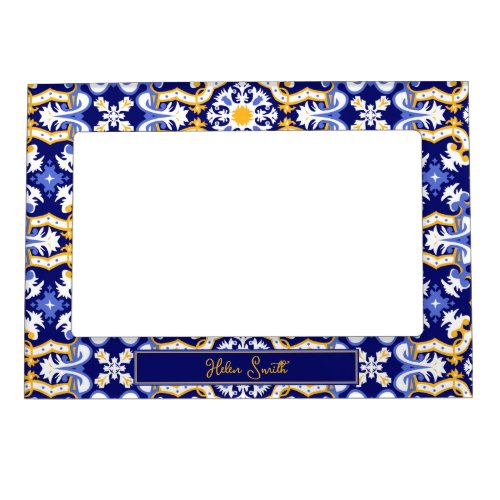 With name periwinkle blue and yellow Azulejos Magnetic Frame
