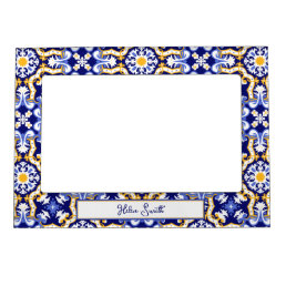 With name&#128153;&#128155; periwinkle, blue and yellow Azulejos Magnetic Frame