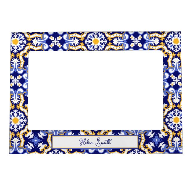 With name💙💛 periwinkle, blue and yellow Azulejos Magnetic Frame (Front)