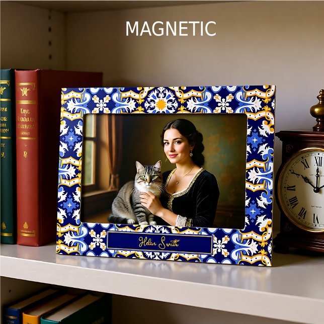 With name💙💛 periwinkle, blue and yellow Azulejos Magnetic Frame (With name💙💛 periwinkle, blue and yellow Azulejos Magnetic Frame)