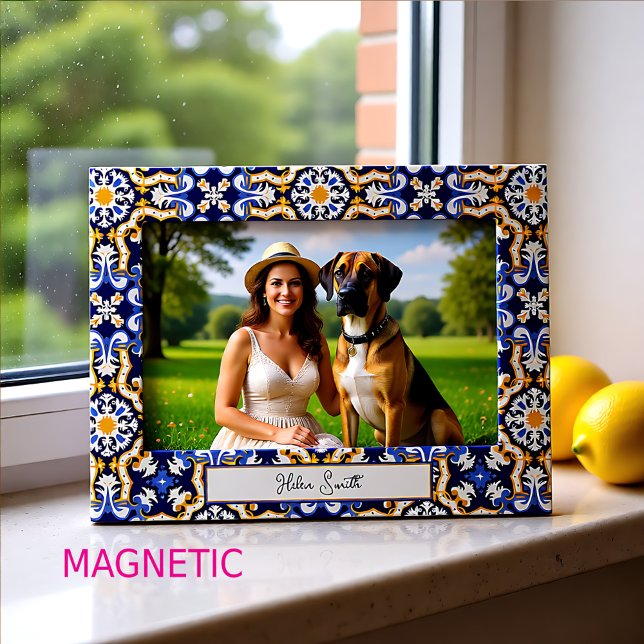 With name💙💛 periwinkle, blue and yellow Azulejos Magnetic Frame (With name💙💛 periwinkle, blue and yellow Azulejos Magnetic Frame)