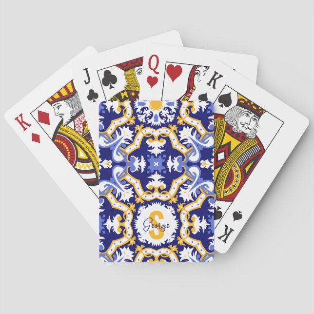 With name💙💛 periwinkle, blue and yellow Azulejos Poker Cards (Back)