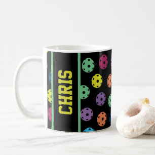 With name Pickleball: more pickleballs on black C Coffee Mug