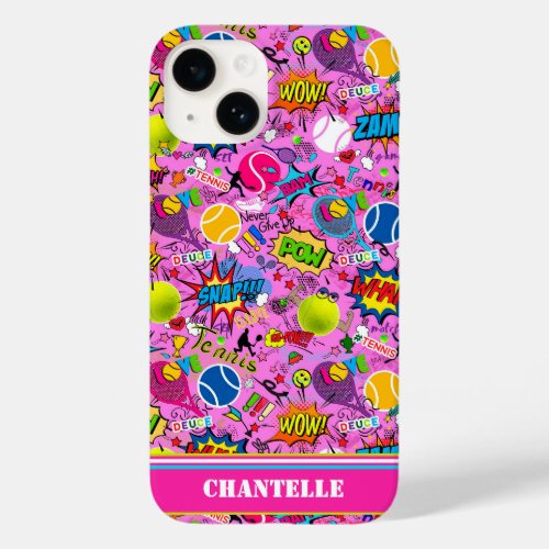 With name   pink Eclectic tennis pattern  Case_Mate iPhone 14 Case