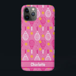 With name Pink & white tennis racket pattern  iPhone 11 Pro Case<br><div class="desc">Custom name Pink and white tennis rackets with yellow tennis balls on pastel pink background. Cute pattern for tennis players and fans. iPhone 11 Pro Case  with tennis pattern. Great as a gift  for tennis player</div>