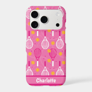 With name Pink & white tennis racket pattern iPhone 17 Pro Case