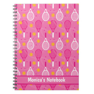 With name Pink & white tennis racket pattern Notebook
