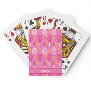 With name Pink & white tennis racket pattern Poker Cards