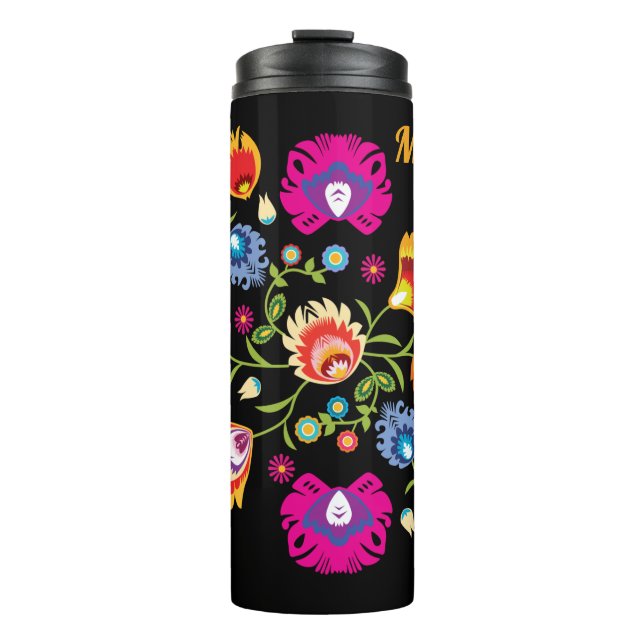 With name Polish folklore with pink flowers Thermal Tumbler (Front)