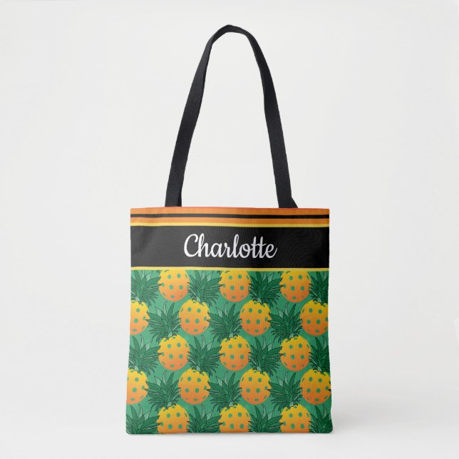 With name  sweet pineapple pickleball tote bag (Front)