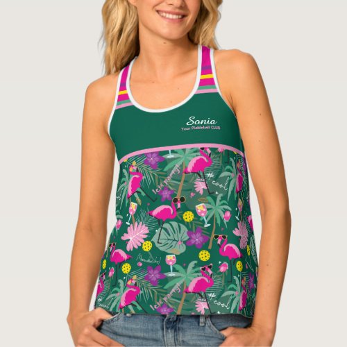 With name Tropical party with pickleball   Tank Top