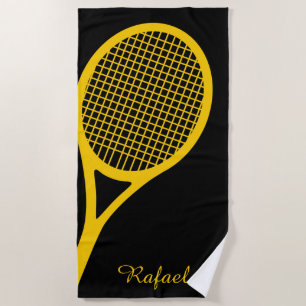 With name Yellow🎾tennis racket Beach Towel