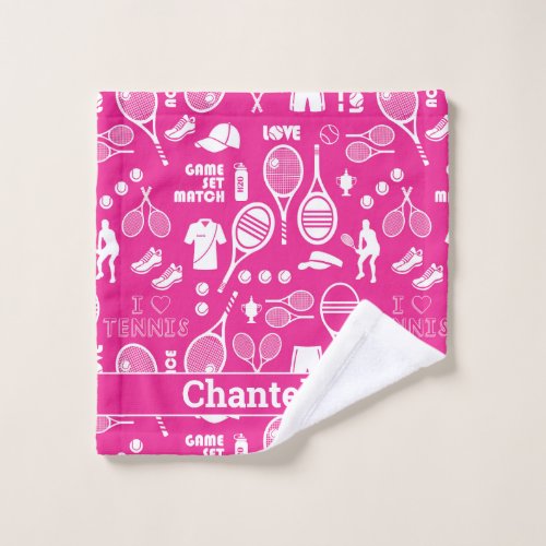 With namepink tennis pattern  wash cloth