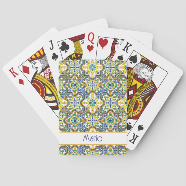 With name💛💙💚Stunning blue and yellow Azulejos Poker Cards (Back)