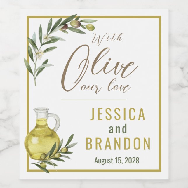 With Olive Our Love Wedding Bottle Label OL003wn (Single Label)
