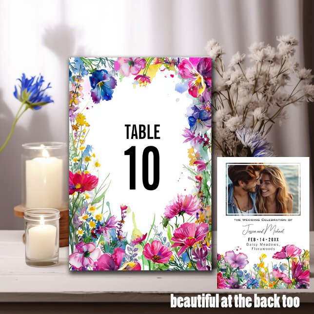 With Photo 2 sided Meadow Blooms Table Number (With Photo double sided Meadow Blooms Table Number)