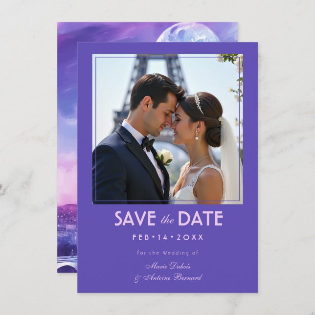 With photo Amour Éternel Eiffel Embrace Save The Date (Front/Back)