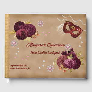With Photo English Red Roses & Pearls Quinceañera Guest Book