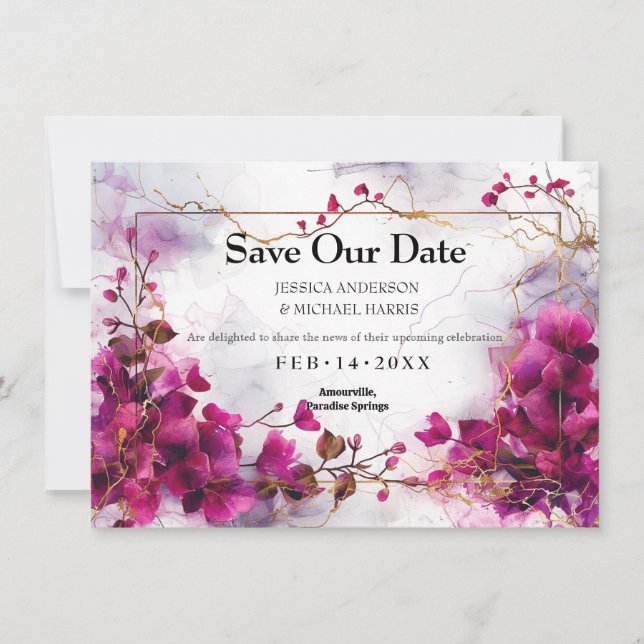 With photo Fuchsia Enchantment: Watercolor  Save The Date (Front)
