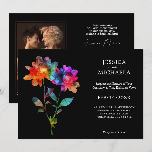 🌈 With photo Petals & Pride  Invitation (Front/Back)