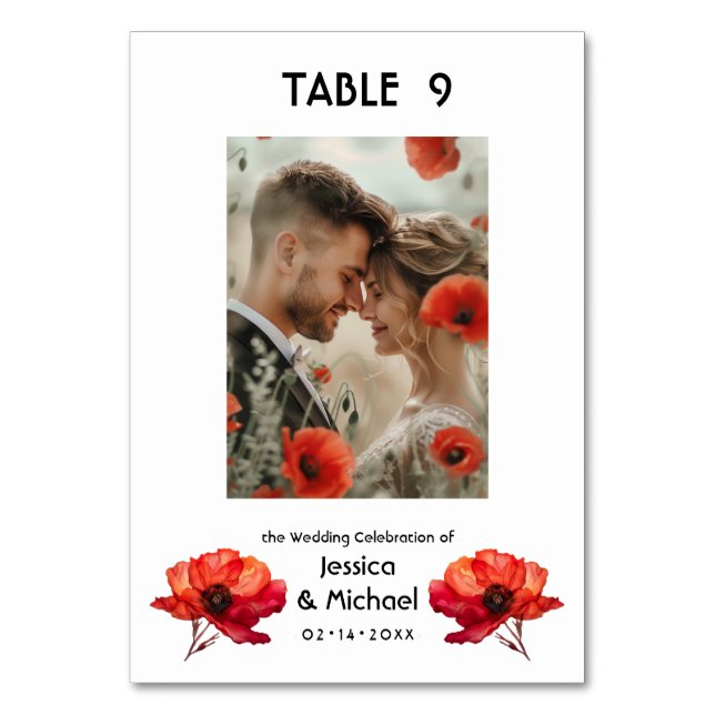 With photo Scarlet Petal Elegance  Table Number (Front)