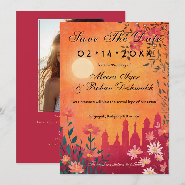 With photo Sunset Serenade Wedding Save The Date (Front/Back)