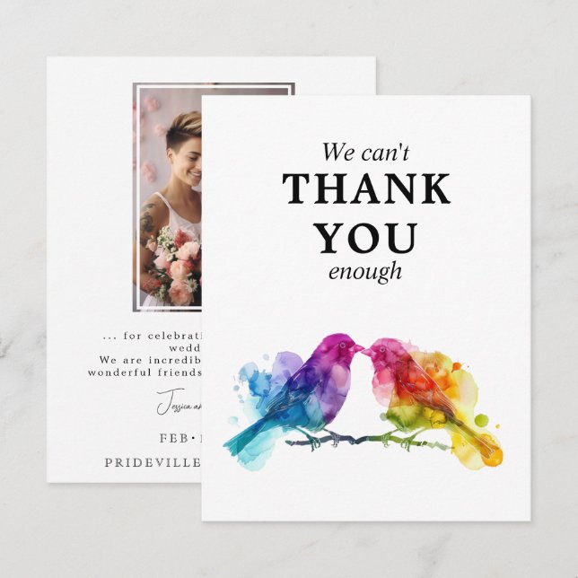 🌈With photo Thank you  LGBTQ+  Rainbow Lovebirds Card (Front/Back)
