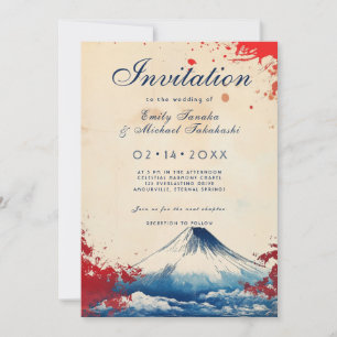 With poem Japonesque Harmony with Fuji Invitation