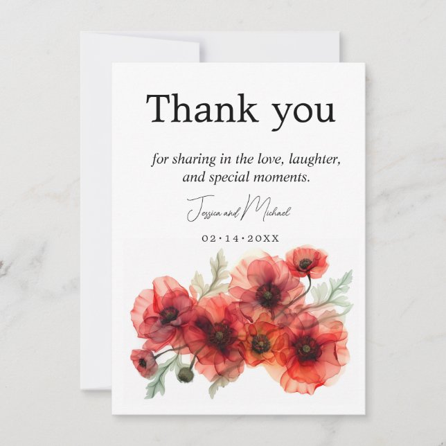 With poppies Scarlet Petal Serenade  Thank You Card (Front)