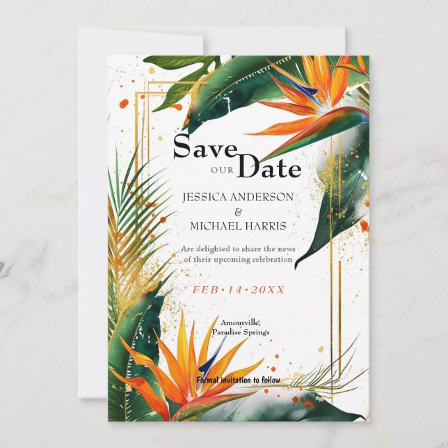 With QR code Birds of Paradise Bliss Save The Date (Front)